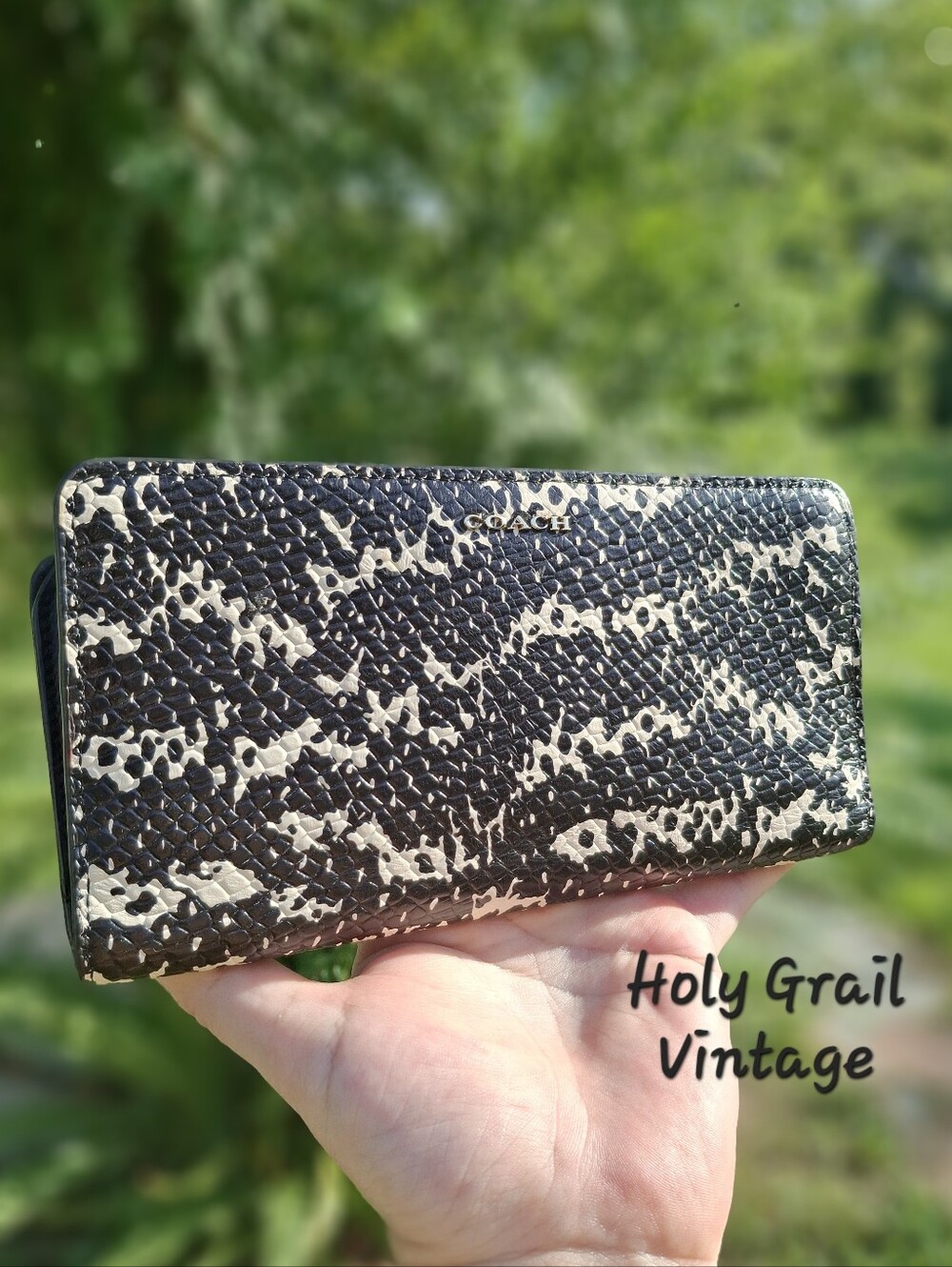 Coach Madison Black/White Exotic Python Embossed Leather Long Wallet #F50898